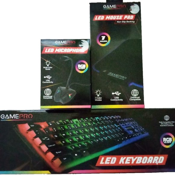 "Ultimate Gaming Setup: Game Pro LED Keyboard, Microphone, and Mouse Pad - Bundl